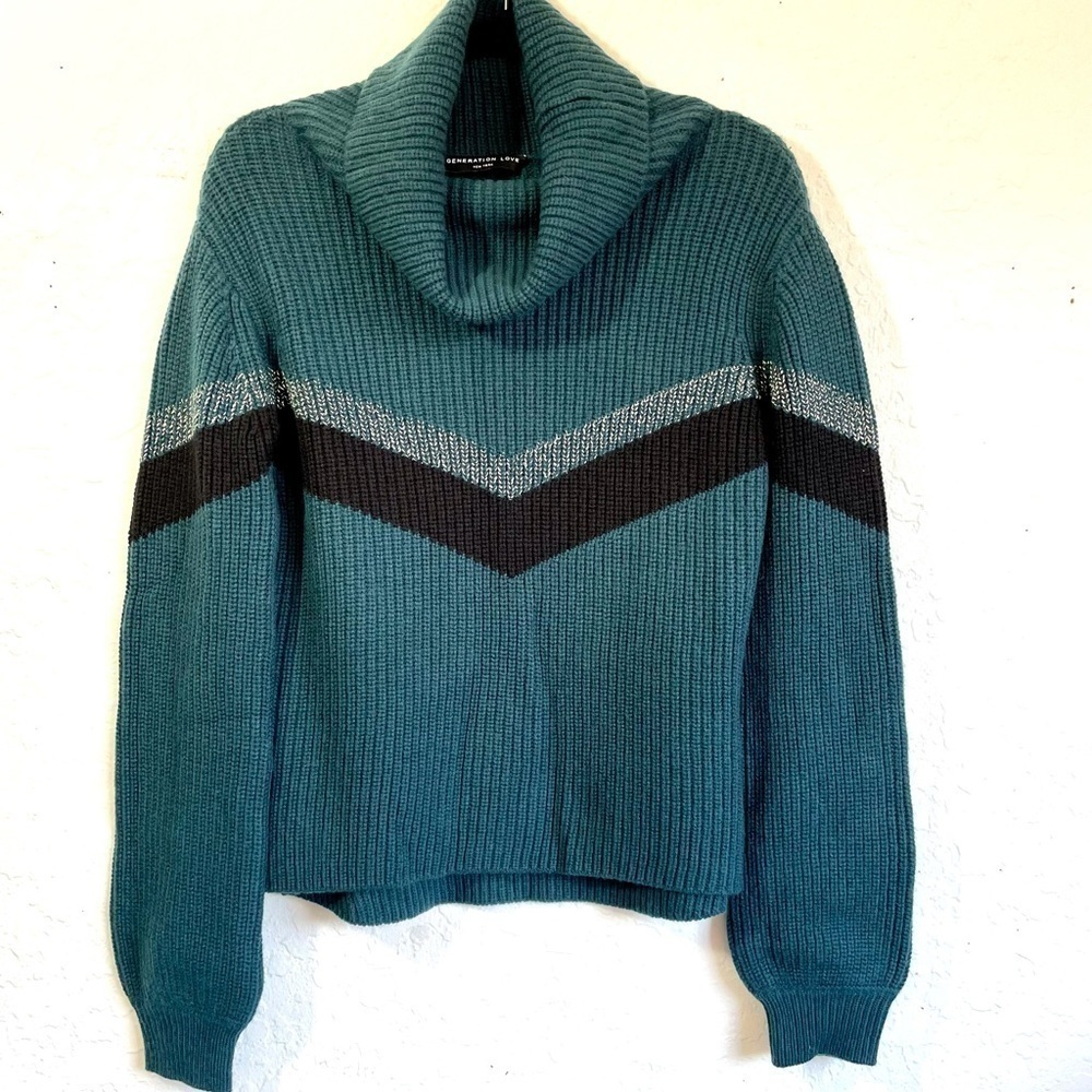 Generation Love Chevron Teal Green Cowl Neck Heavy Winter‎ Sweater NWOT